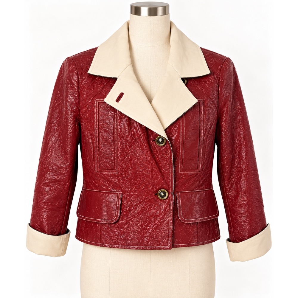 Tracy Reese Jacket Size 4 Ruby Red Textured Patent Contrast Trim Avant Garde NWT